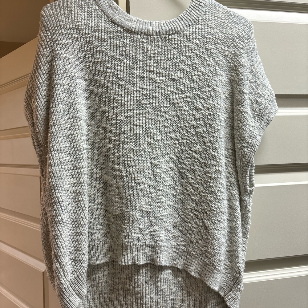 Gray Knit Blouse with Asymmetrical Hem